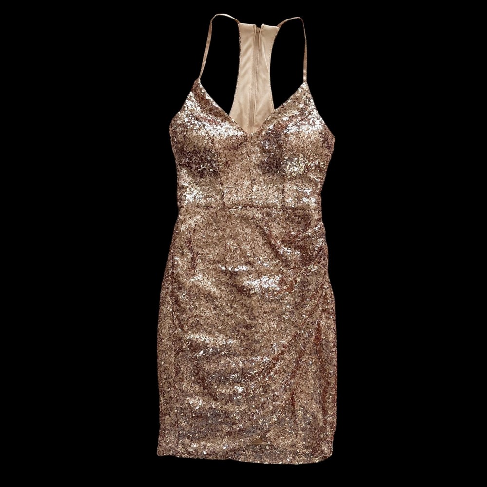 B. Smart Rose Gold Sequin Racerback Mini Dress Bodycon Juniors‎ Sz 3 Glam HOCO